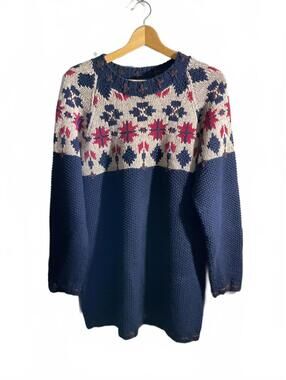 Vintage Eagles Eye  Navy & Cream Embroidered Knit Sweater with Pattern Medium